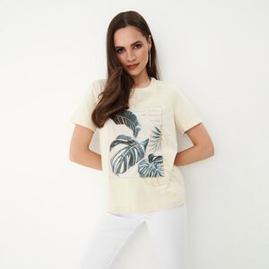 Mohito - Bavlněné tričko s potiskem - Krémová