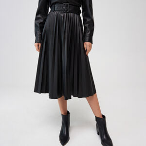 Mohito - Plisovaná koženková sukně - Černý
