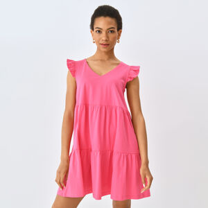 Mohito - Bavlněné šaty s volánovým lemem - Růžová