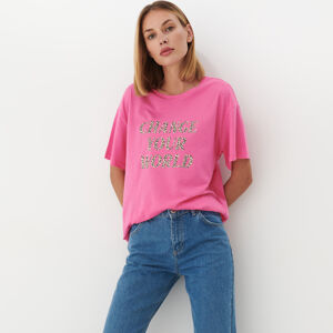 Mohito - Oversized tričko s nápisem - Růžová